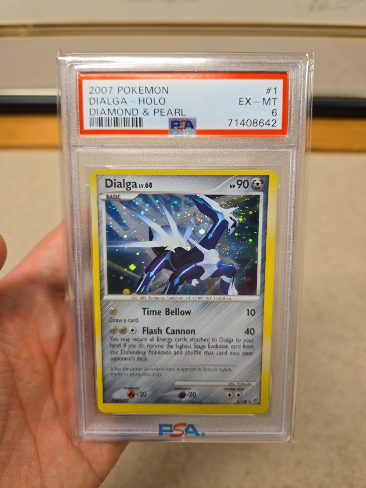 PSA 6 DIALGA #1 Partial SWIRL HOLO 2007 POKEMON DIAMOND & PEARL 1/130 Low Pop