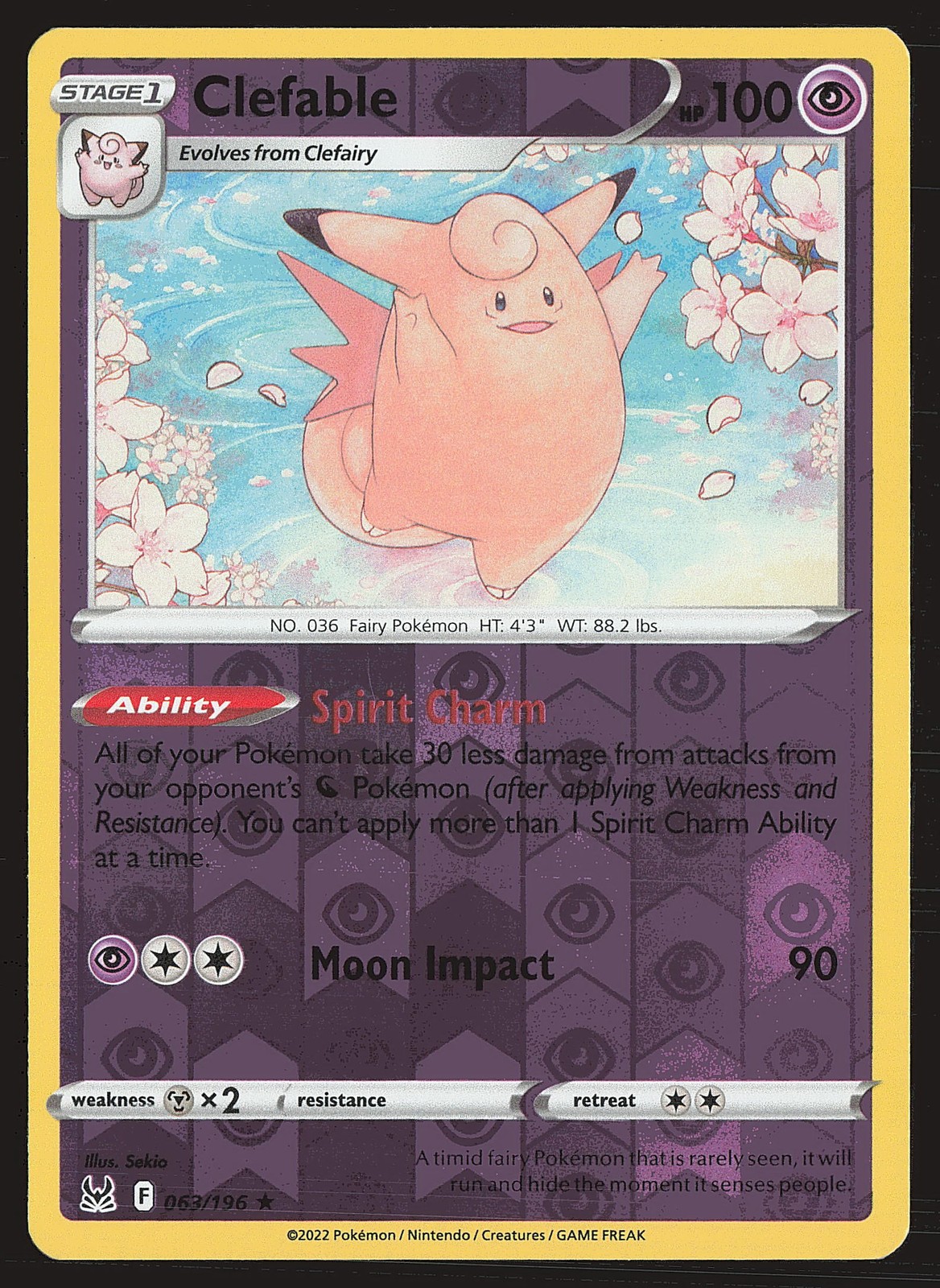 SWSH11: Lost Origin Clefable #063/196 Reverse Holo Pokemon Card