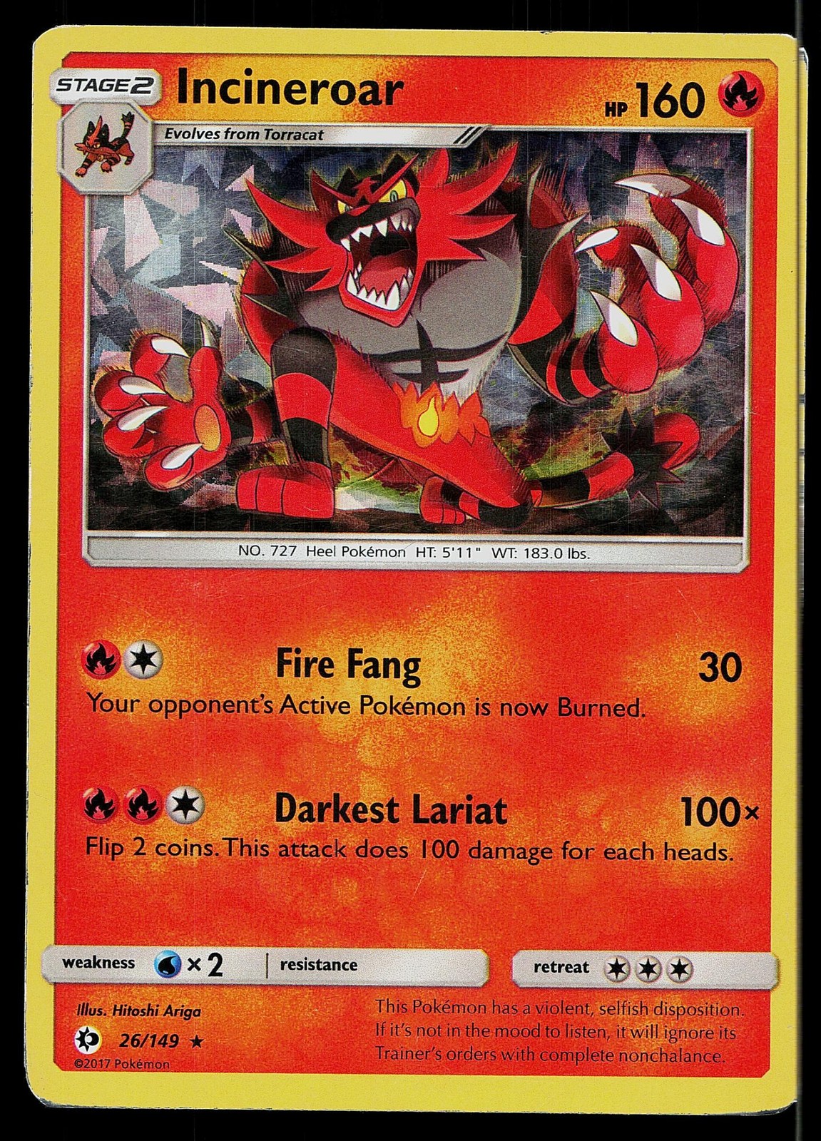Pokemon Card SM Base Set Incineroar 26/149 Rare Cracked Ice Holo