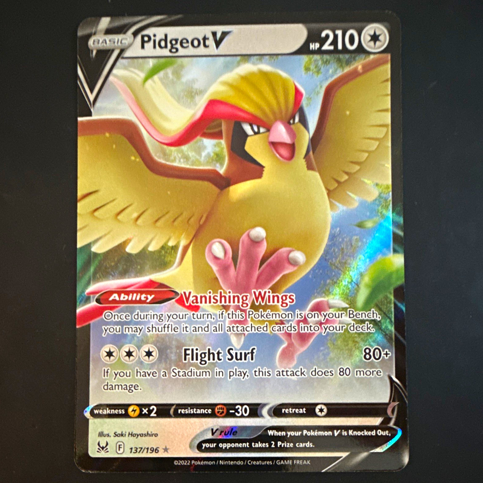 Pidgeot V Lost Origin 137/196 Ultra Rare Holo English HP210 Saki Hayashiro