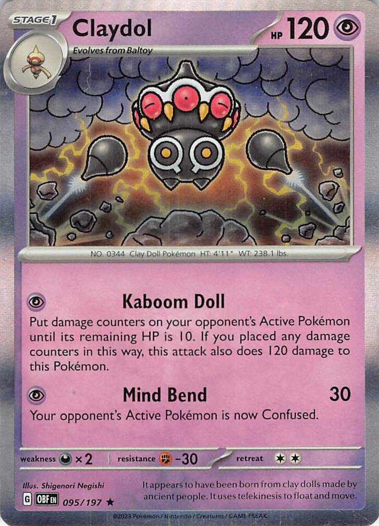 Claydol Holo Rare SV03: Obsidian Flames 095/197 LP