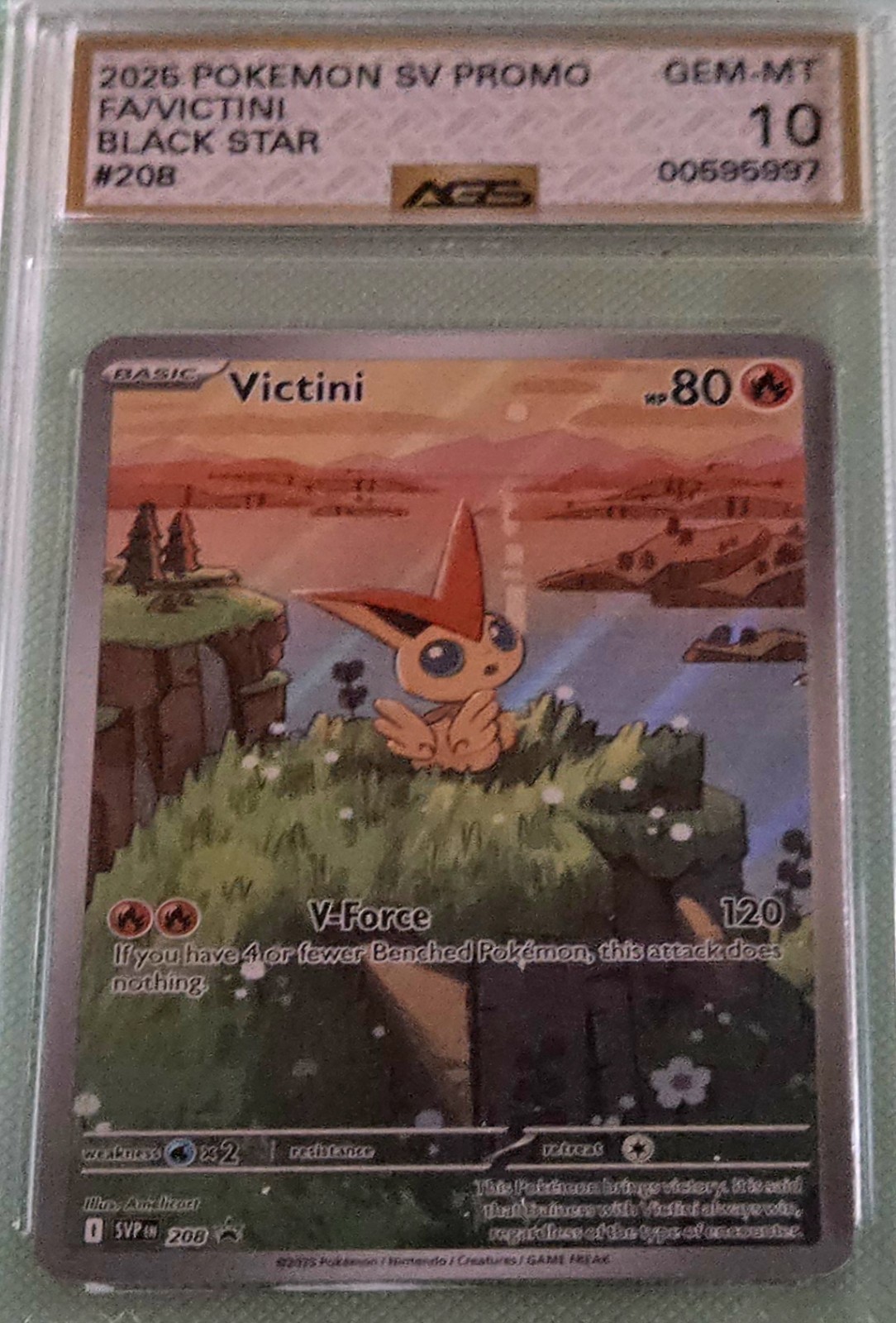 AGS 10 Gem Mint Victini 208/SVP Full Art Illustration Rare Pokémon Promo Card