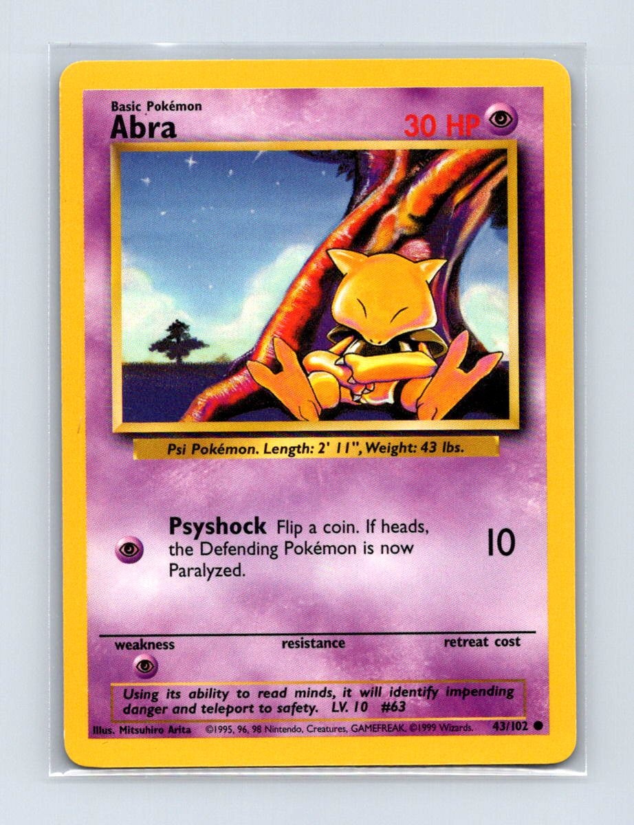 Abra 43/102 Common Base Set Unlimited Pokemon Lightly Played