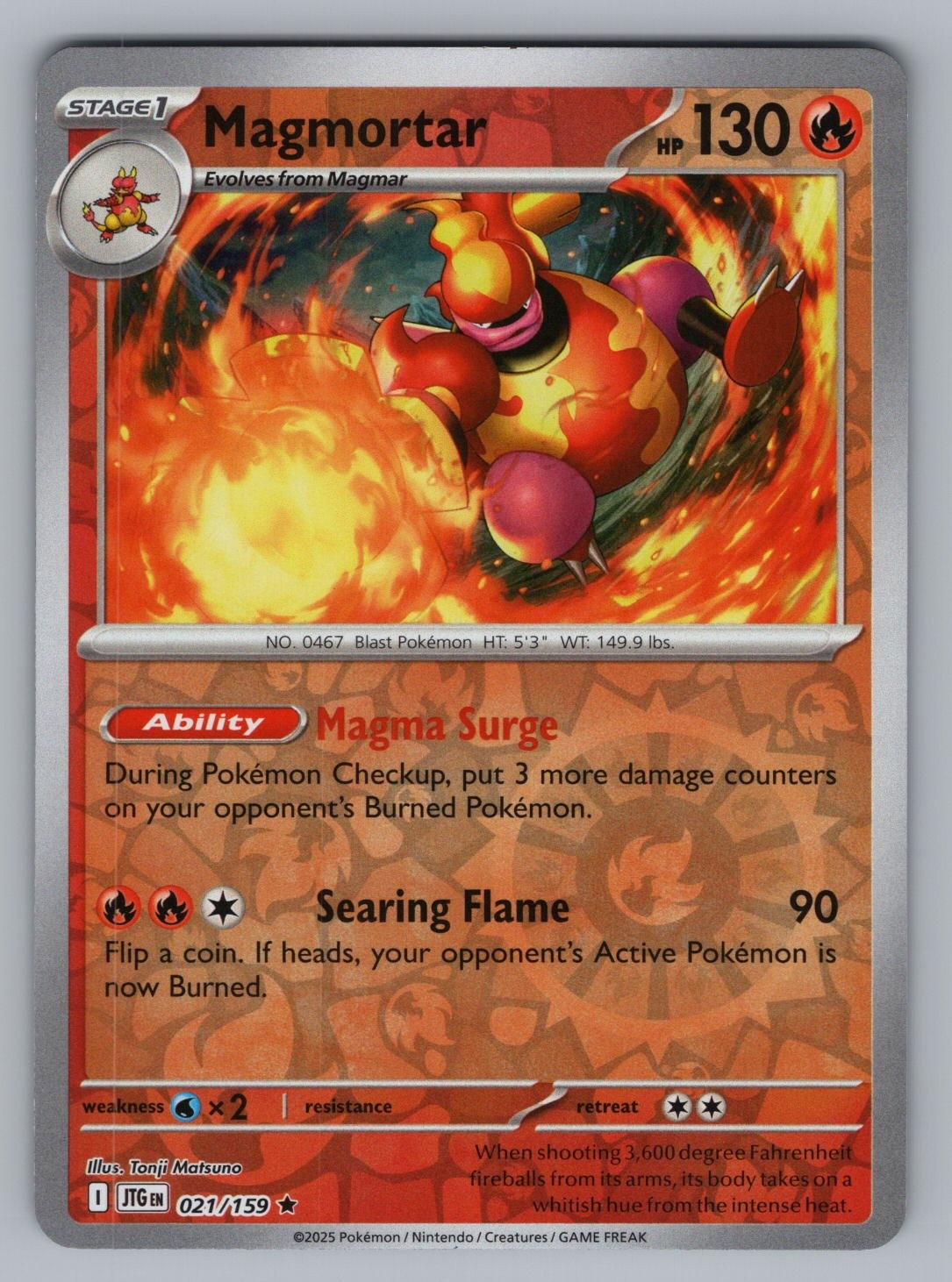 MAGMORTAR 021 R POKEMON REVERSE HOLO NM JTG TONJI MATSUNO?{