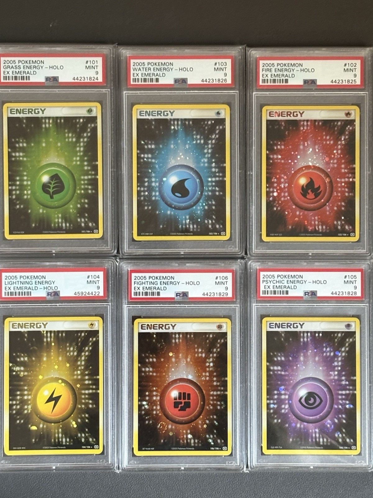 2005 Pokemon EX Emerald Energy Holo Set (6) Energy PSA 9 Fire Water Grass