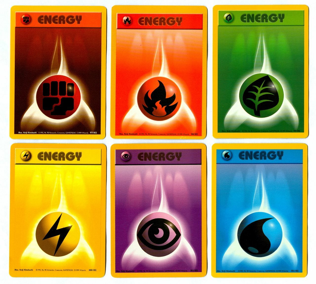 Set of 6 Pokemon ENERGY Cards FIGHTING Fire GRASS Lightning PSYCHIC Water 97-102