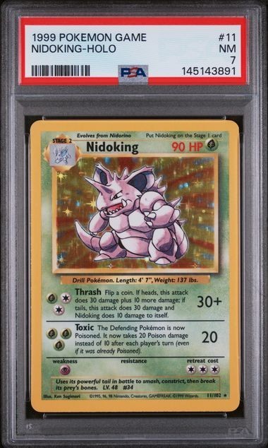 1999 POKEMON BASE SET UNLIMITED #11 NIDOKING HOLO – PSA 7