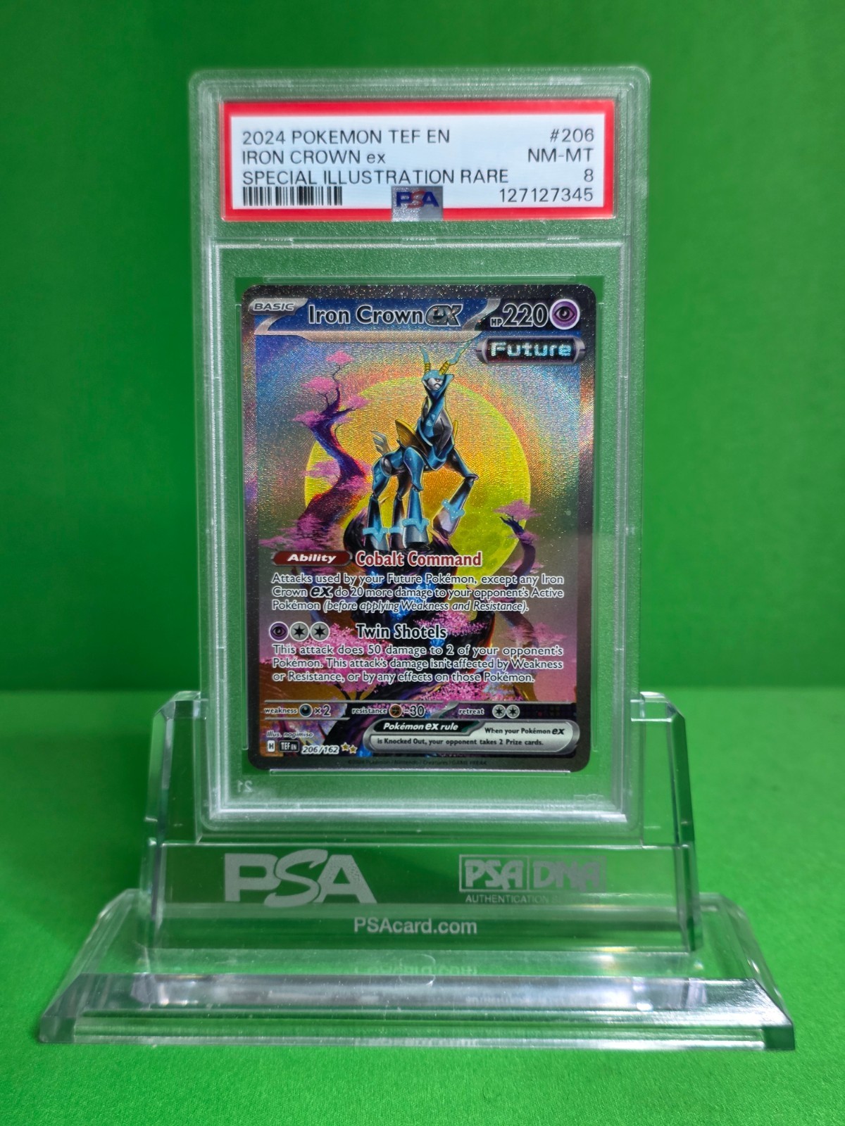 POKEMON 2024 TEMPORAL FORCES IRON CROWN EX SPECIAL ILLUSTRATION RARE 206 PSA 8