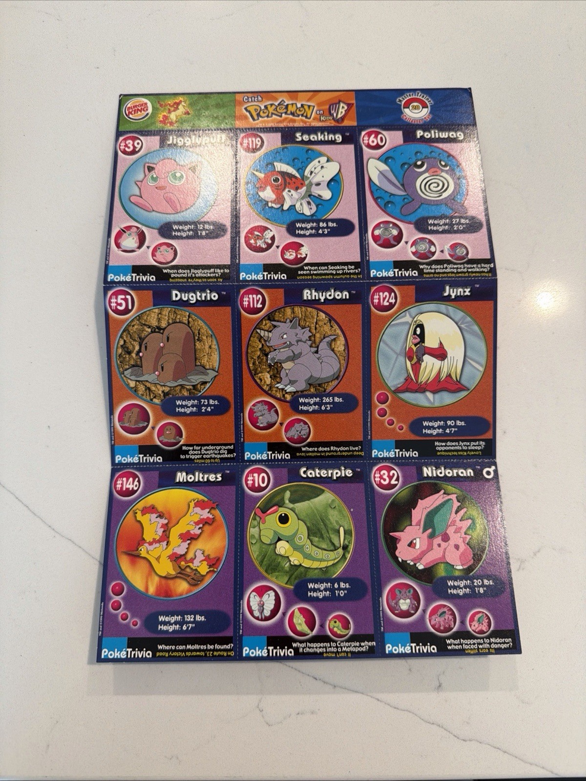 1999 Pokemon Burger King Full Sheet #20