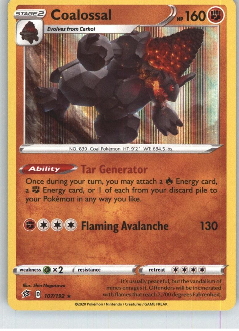 Coalossal 107/192 Holo Rare Rebel Clash Pokemon Moderately Played