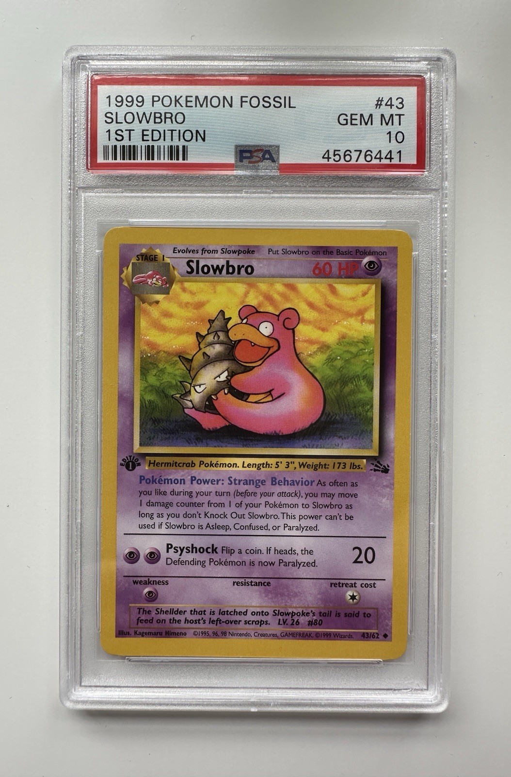 1999 Pokemon Fossil Slowbro 1st Edition #43 PSA 10 GEM MT