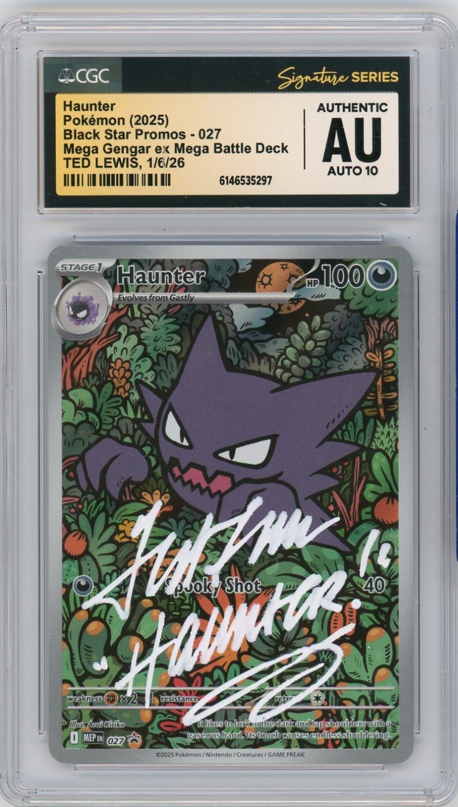 CGC Authentic Auto 10 Signed Ted Lewis Pokemon Haunter 027 Promo Gengar Deck