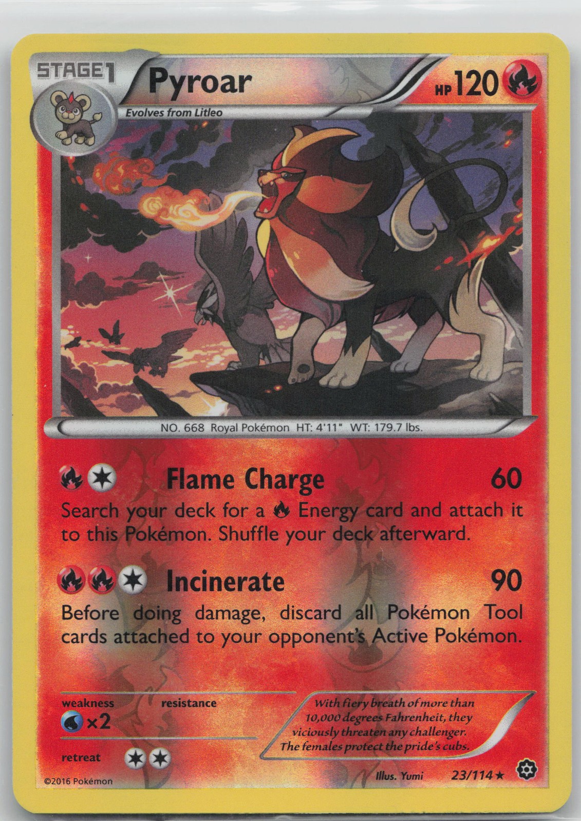 Pyroar Rare Fire XY – Steam Siege 23/114 LP 2016 Yumi Reverse Holofoil