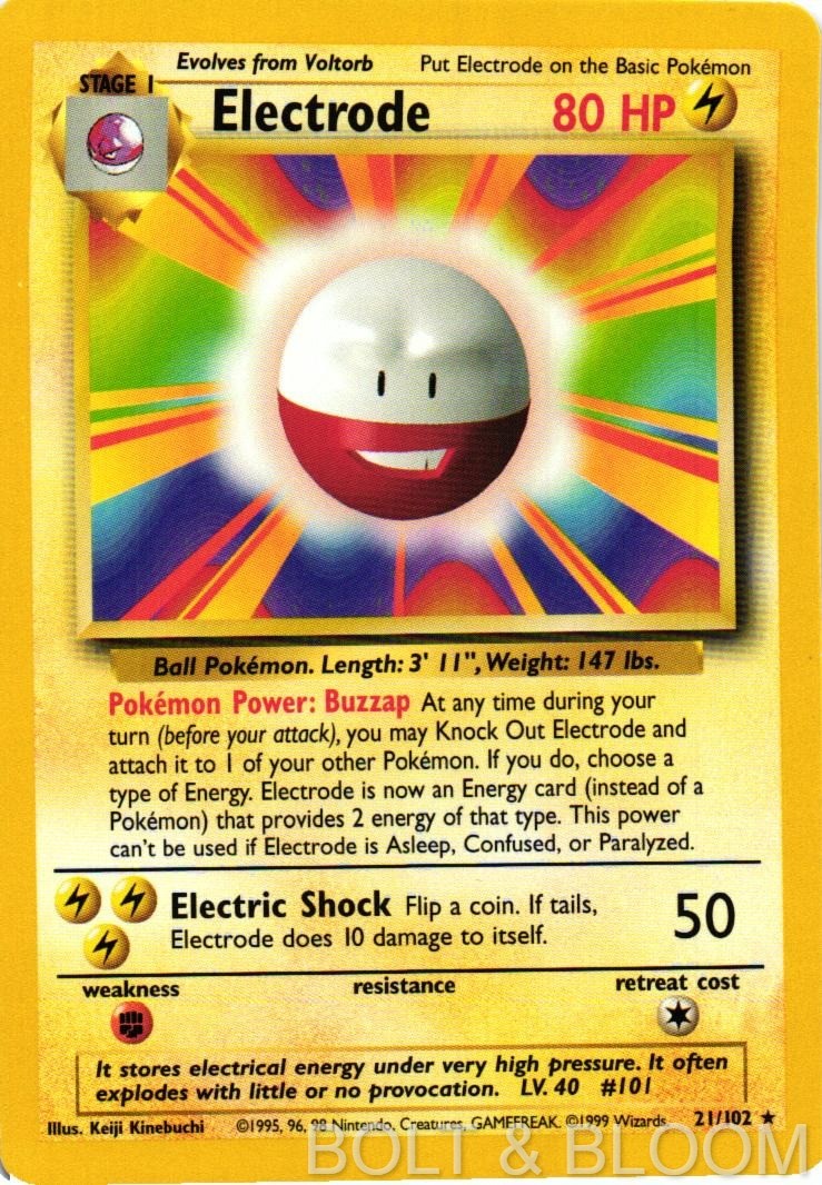 Electrode 21/102 Rare Base Set Unlimited Pokemon Heavily Played