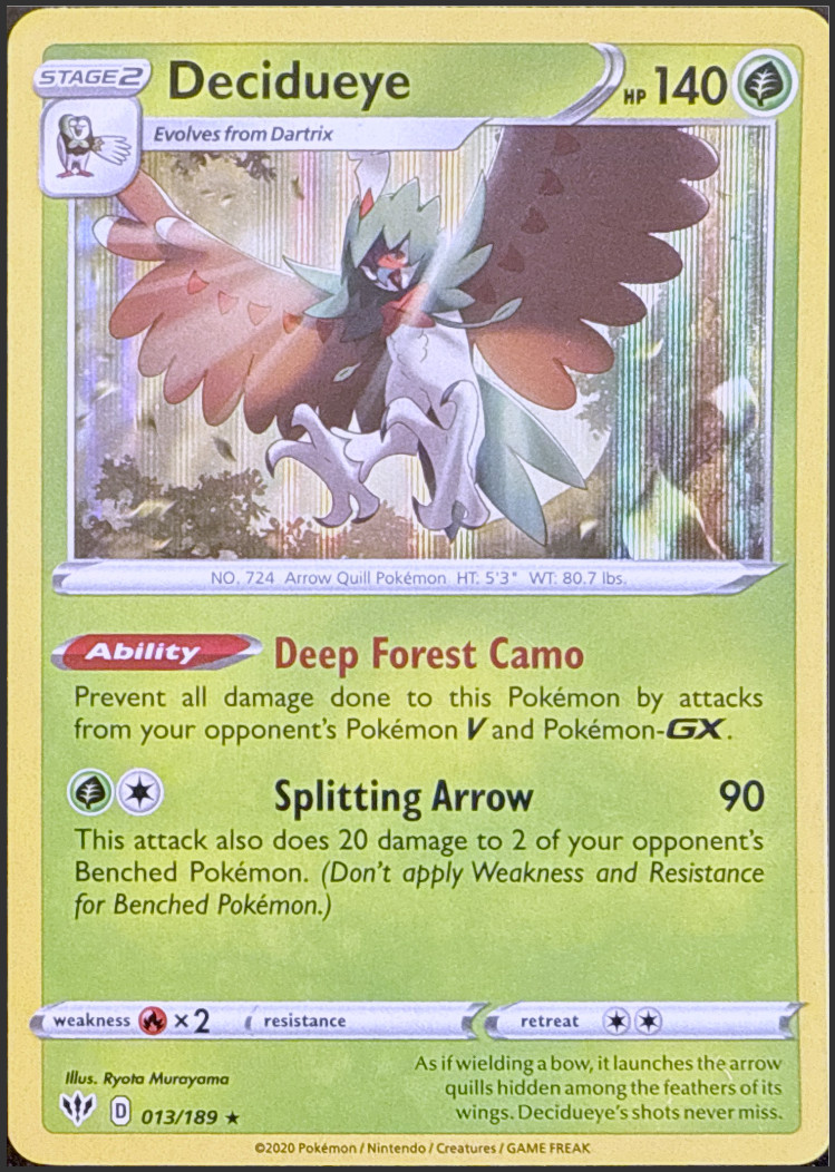 Decidueye – 013/189 – Holo Rare – Darkness Ablaze – NM/M