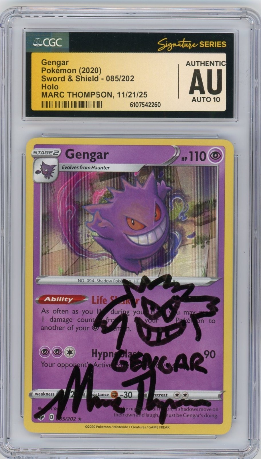 CGC Authentic Auto 10 Marc Thompson Gengar 085/202 Swsh01: Sword & Shield Holo