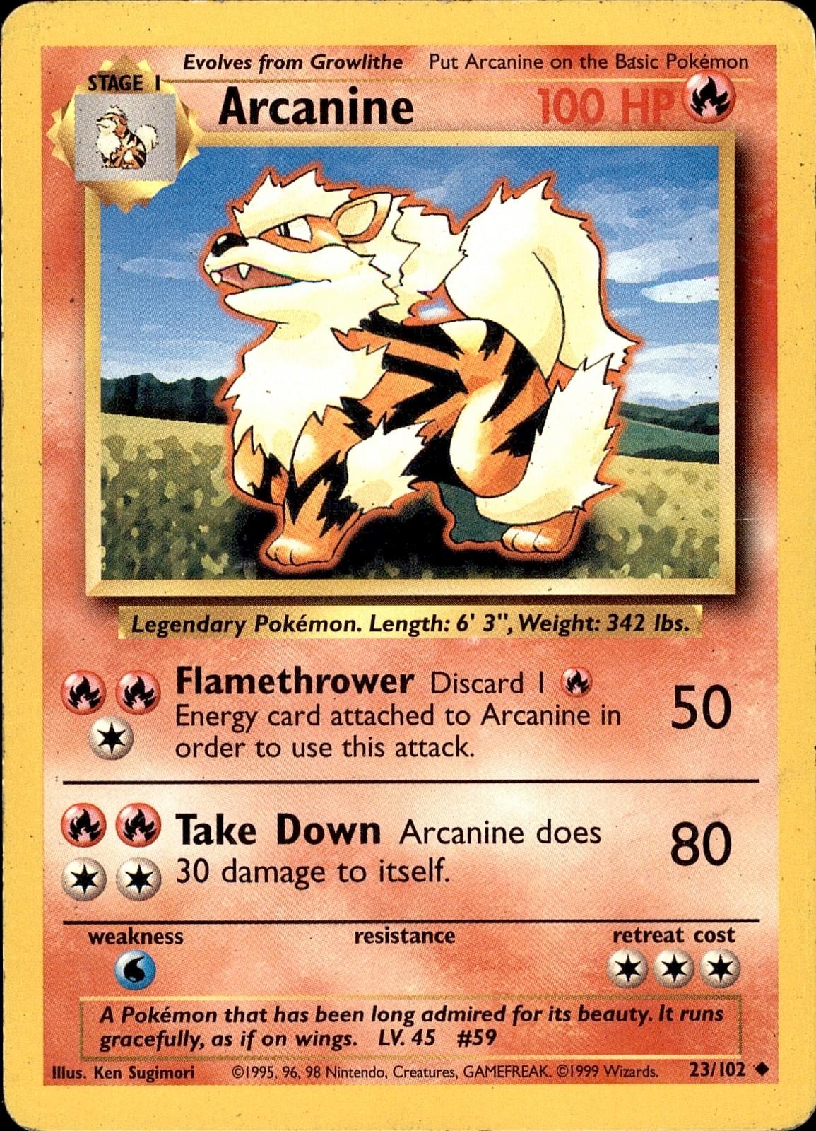 POKEMON ARCANINE 23/102 BASE SET UNLIMITED UNCOMMON MP