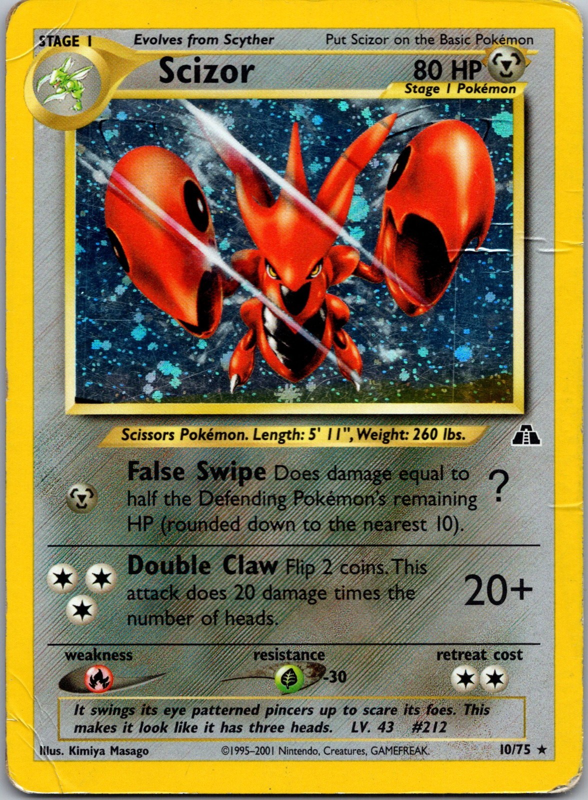 🔥Pokemon Scizor 10/75 Neo Discovery Rare Holo Unlimited Wizards eng MP-DMG