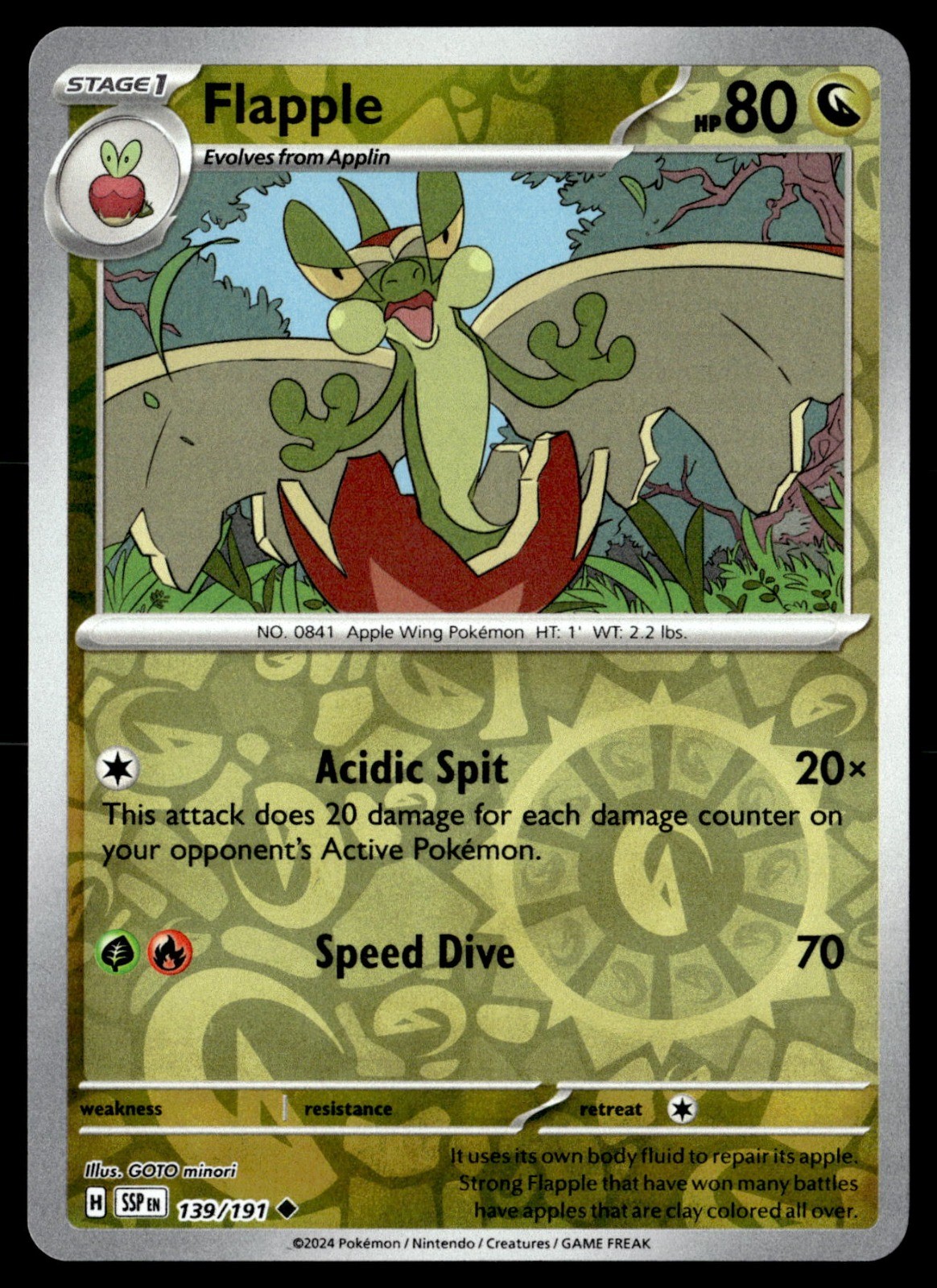 Flapple Reverse Holo Uncommon SV08: Surging Sparks 139/191 NM