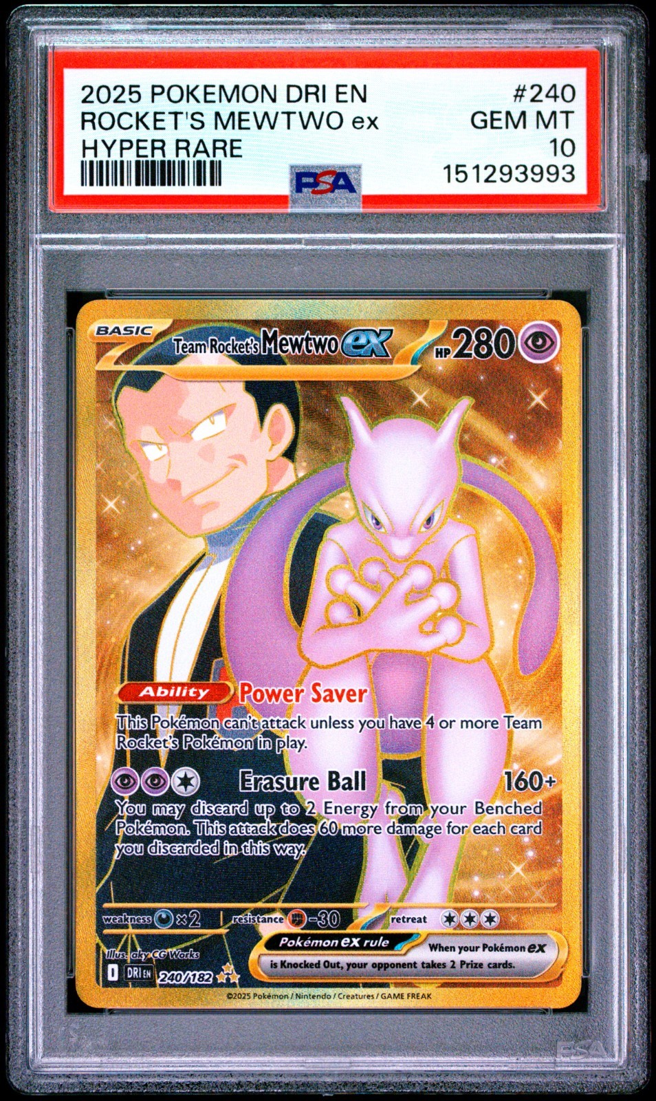 Team Rocket’s Mewtwo ex 240/182 Sv10: Destined Rivals Holo PSA 10