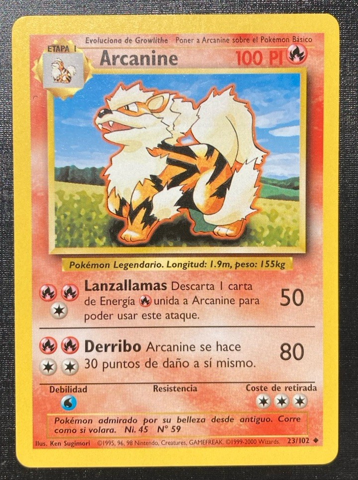 Arcanine 23/102 Pokémon Base Set Unlimited Spanish Uncommon TCG LP
