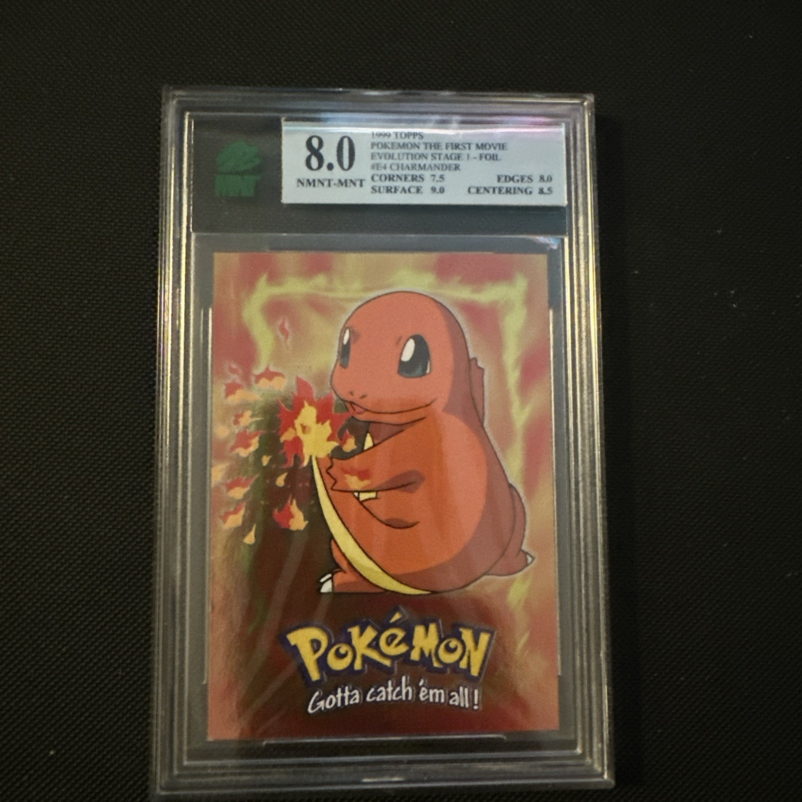 Charmander E4 – 1999 Topps Movie Animation – Blue Logo Foil – E4 Grade 8
