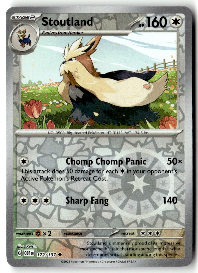 Stoutland 172/197 Uncommon SV03: Obsidian Flames Pokemon Reverse Holofoil Nea…