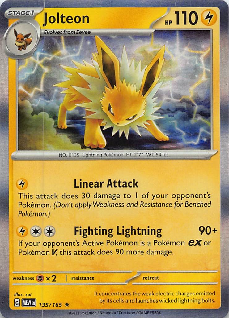 Pokemon Jolteon Rare 135/165 SV: Scarlet & Violet 151 Holofoil NM