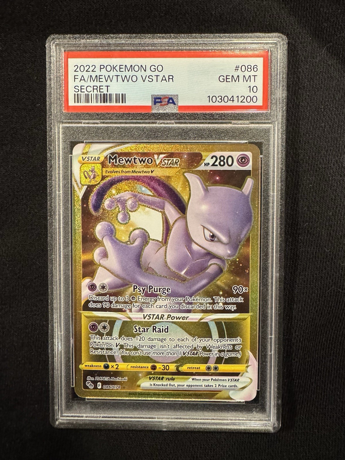 2022 Mewtwo VSTAR Secret Rare Full Art Holo 086/078 PSA 10