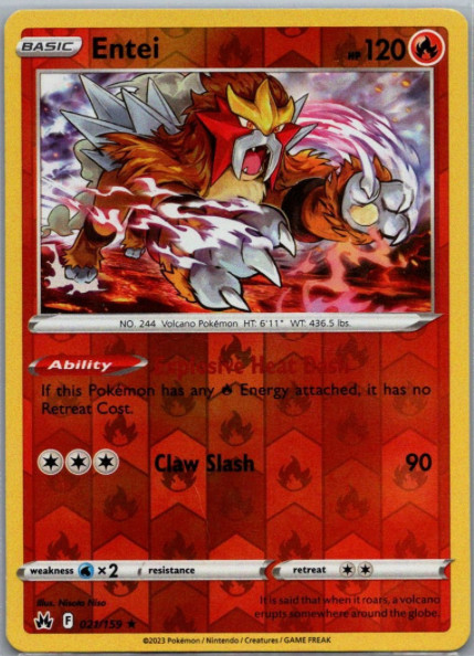 Entei – 021/159 – Crown Zenith – Reverse Holo Rare – NM/M