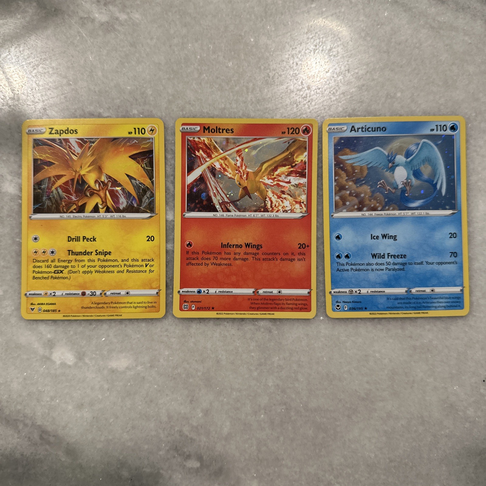 Pokemon Zapdos 48/185 Articuno 036/195 Moltres 021/172 Cosmos Holo Promo Set NM