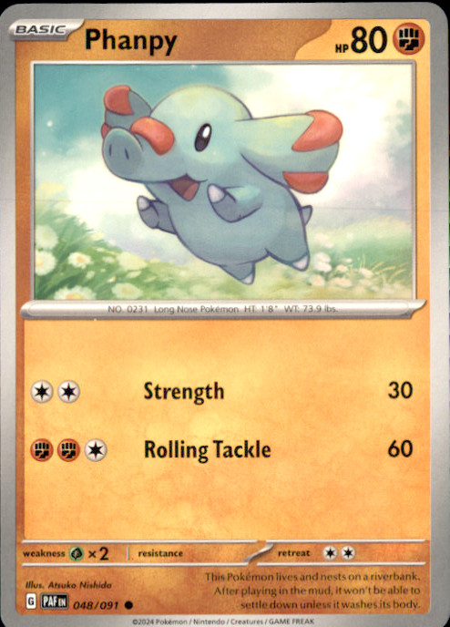 Phanpy Common SV: Paldean Fates 048/091 NM Atsuko Nishida 2024