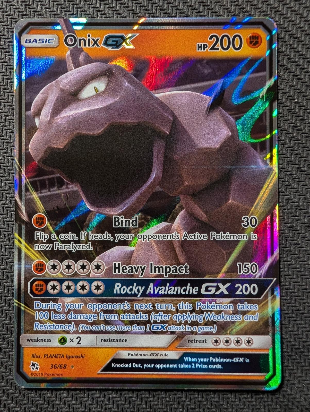 Onix GX 36/68 Holo GX Rare Hidden Fates Pokemon Near Mint