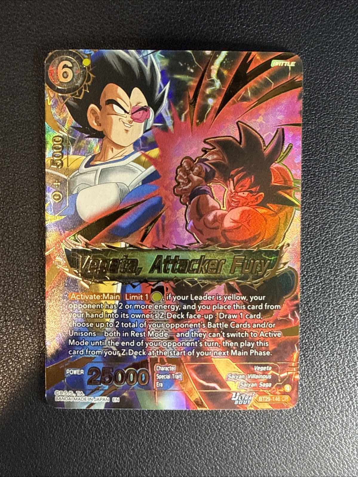 Dragon Ball Super “Vegeta , Attacker Fury” #BT29-146 (CR) Concept Rare-NM