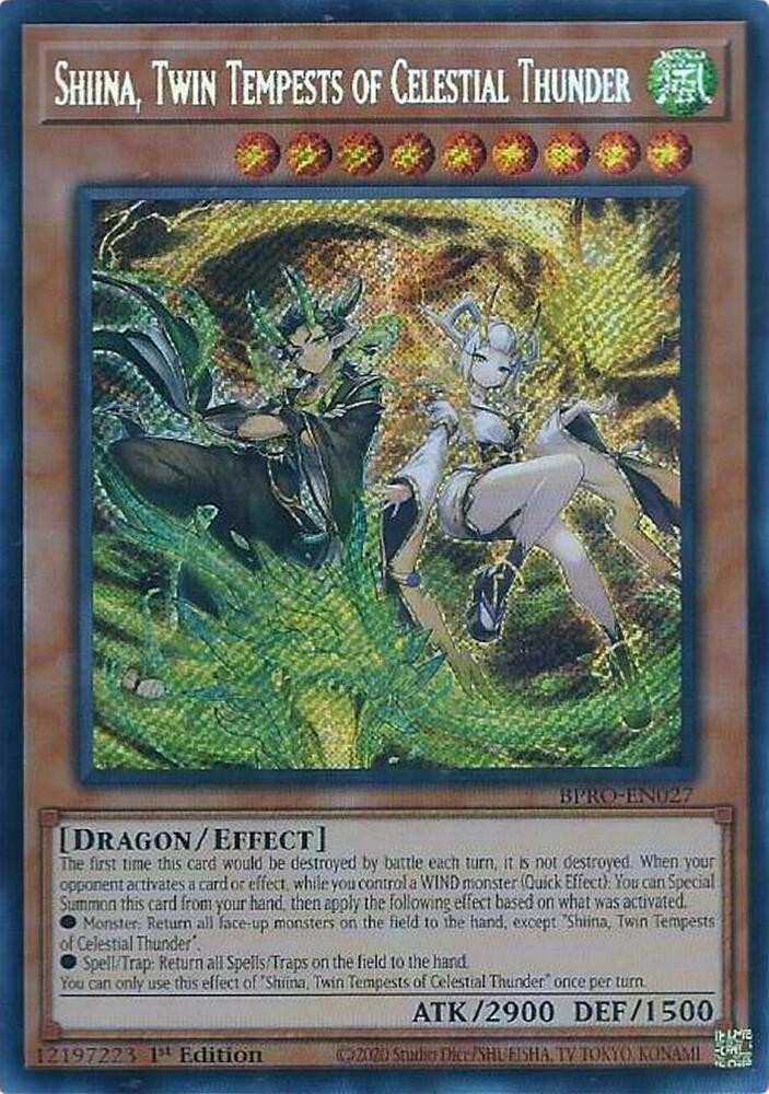 x1 Shiina, Twin Tempests of Celestial Thunder – BPRO-EN027 – Secret Rare – 1st E