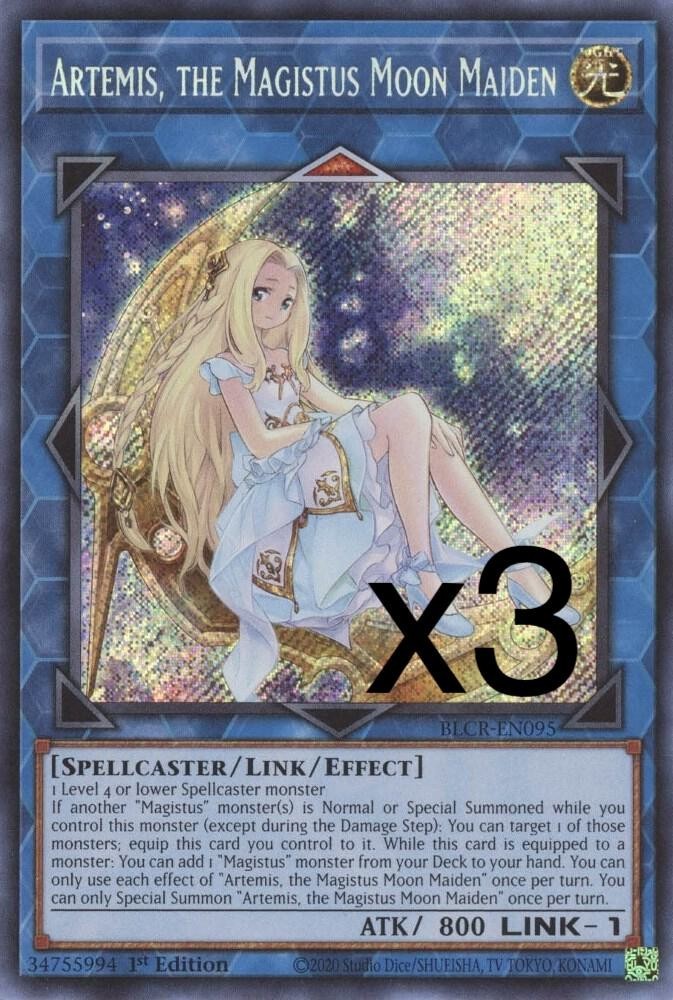3X Yugioh Artemis, the Magistus Moon Maiden BLCR-EN095 Secret Rare 1st Ed NM