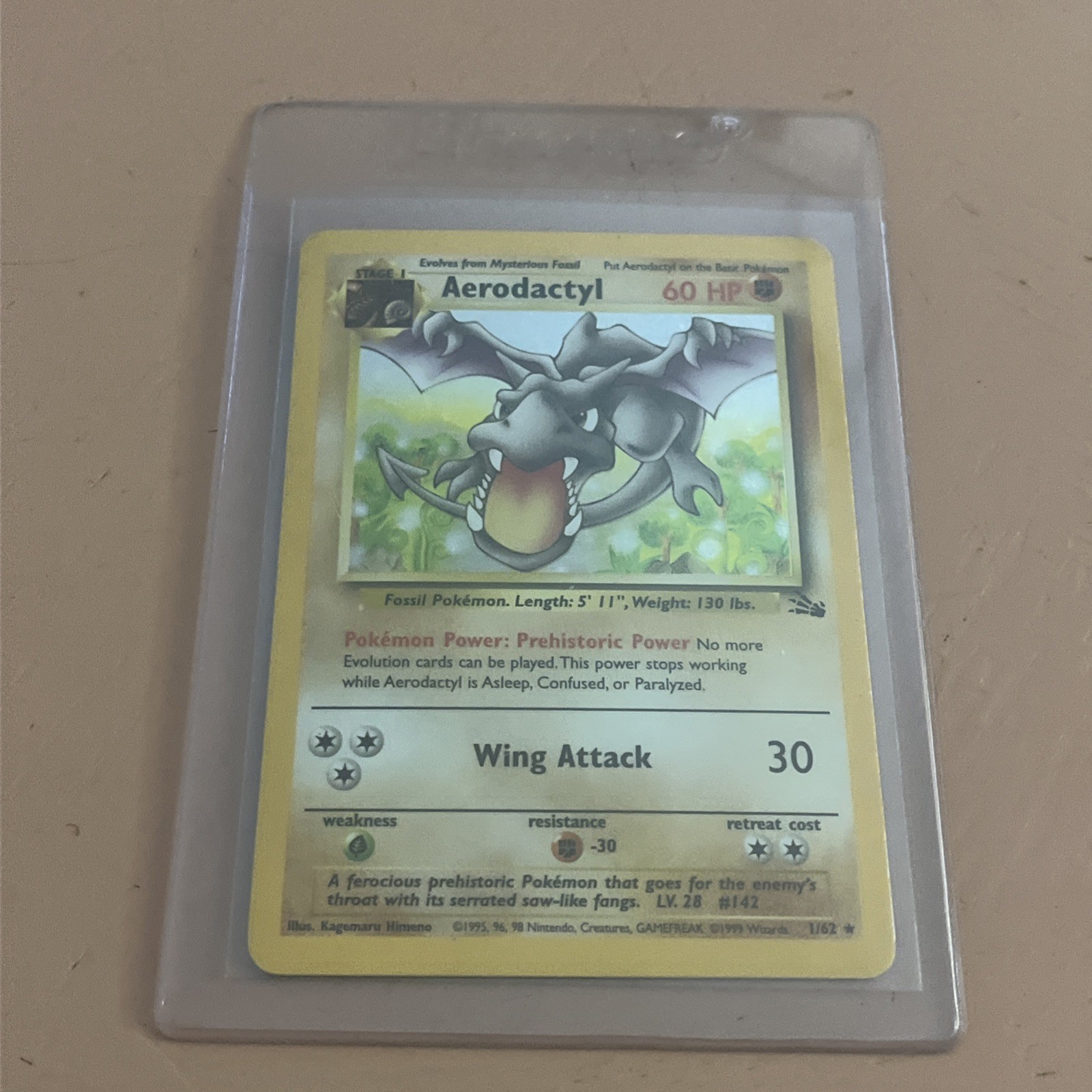 Pokémon Prerelease Aerodactyl #1/62 Holo Rare – 1st Edition Fossil – MP