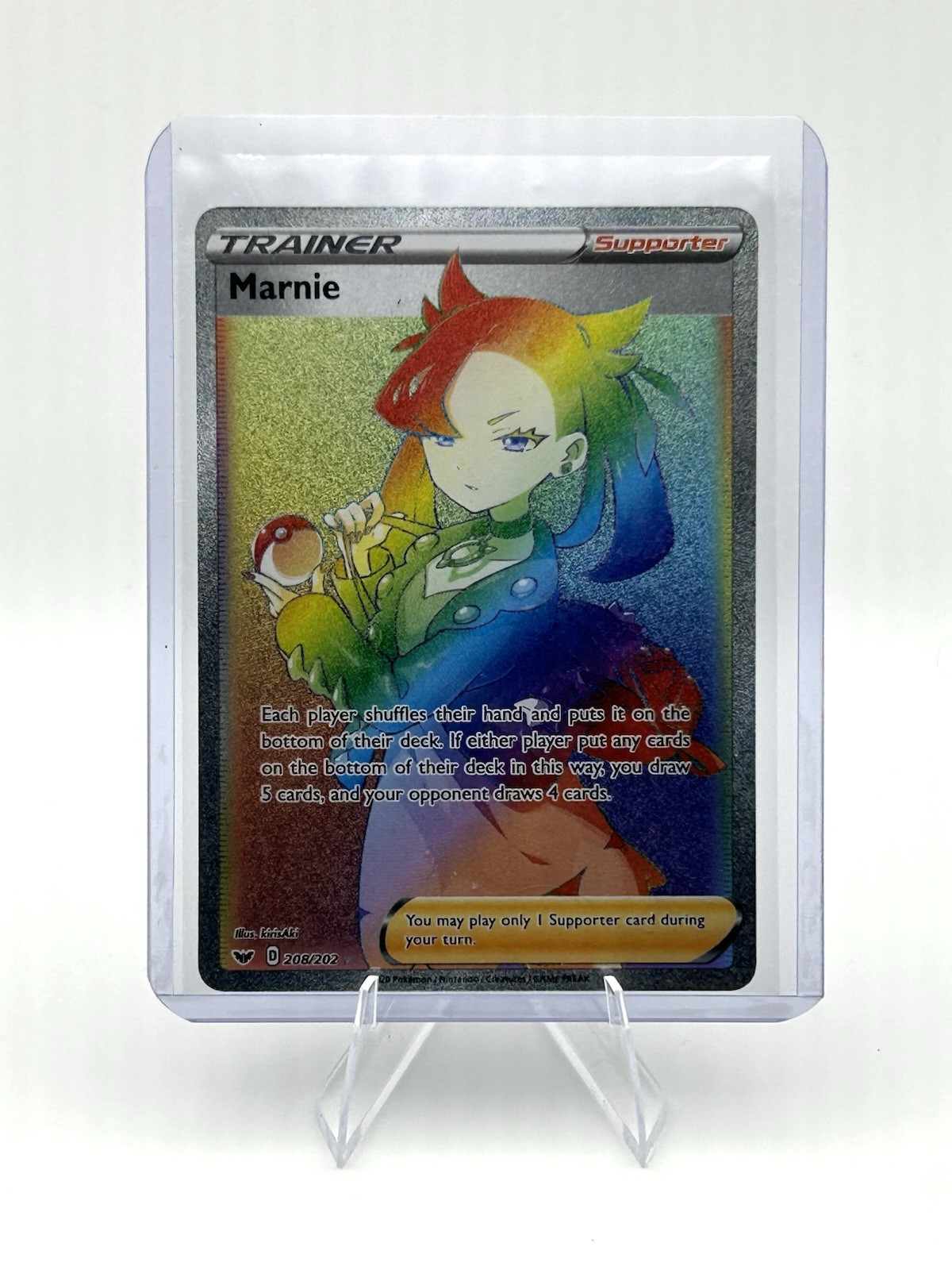 Pokémon Marnie Full Art Secret Rare Holo Trainer 208/202 Sword & Shield