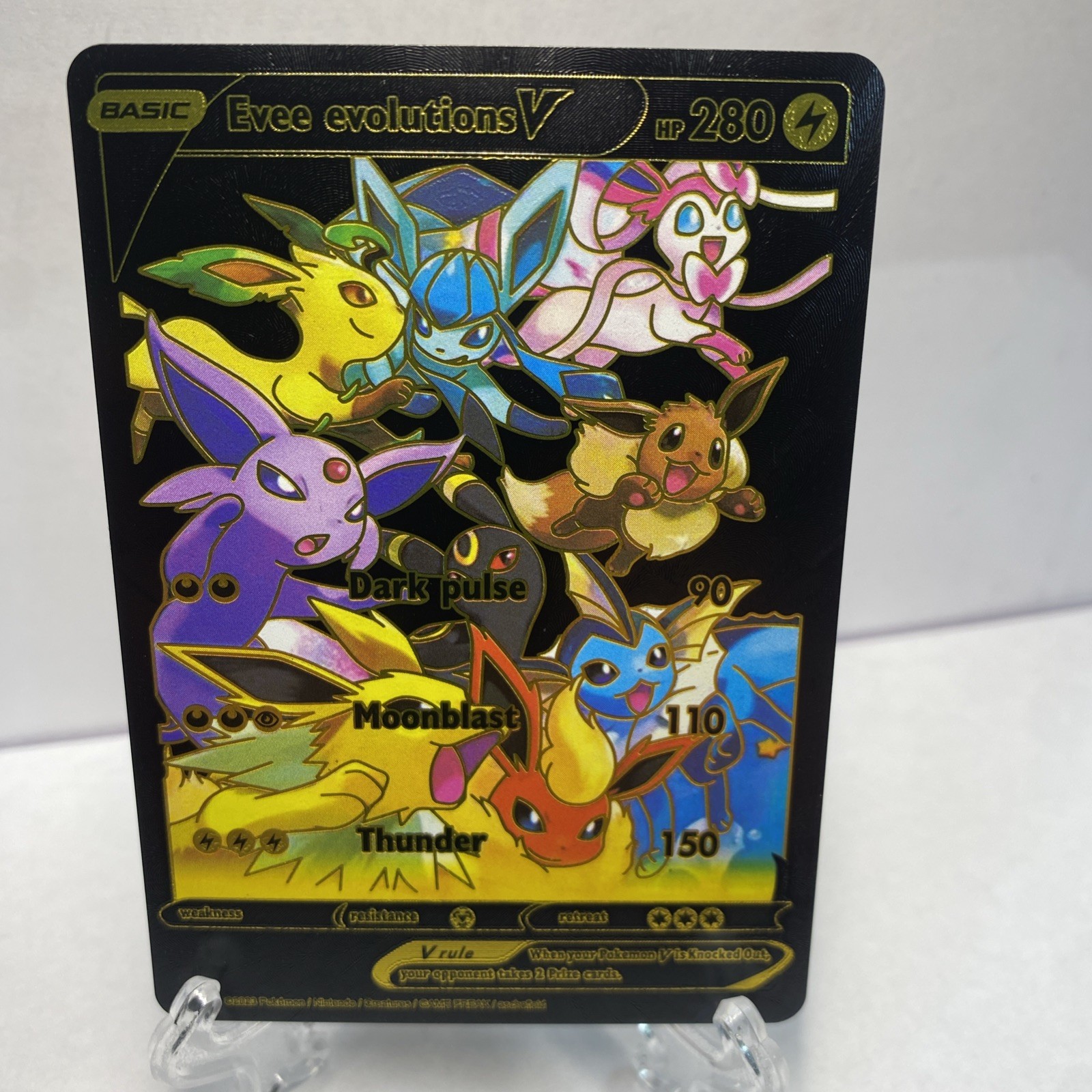 Evee evolutions V Black Foil Fan Art Card HP280 Dark Pulse🔥🔥🔥￼