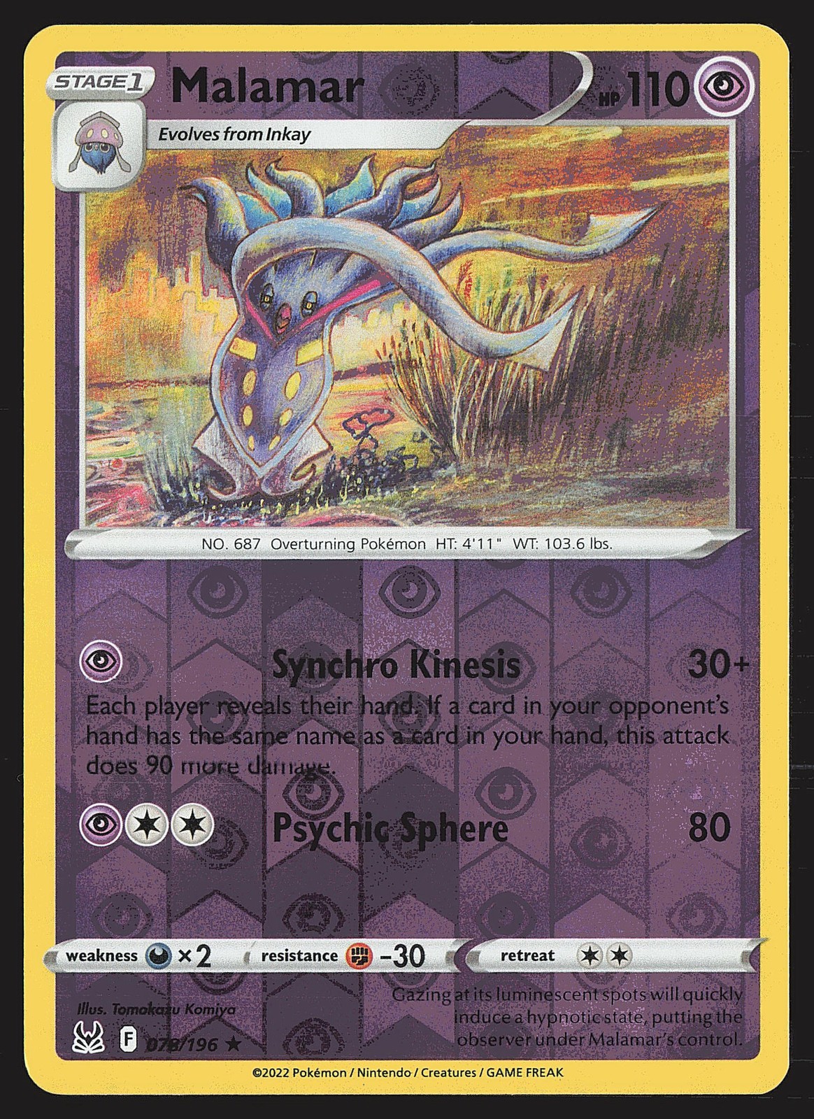 SWSH11: Lost Origin Malamar #078/196 Reverse Holo Pokemon Card