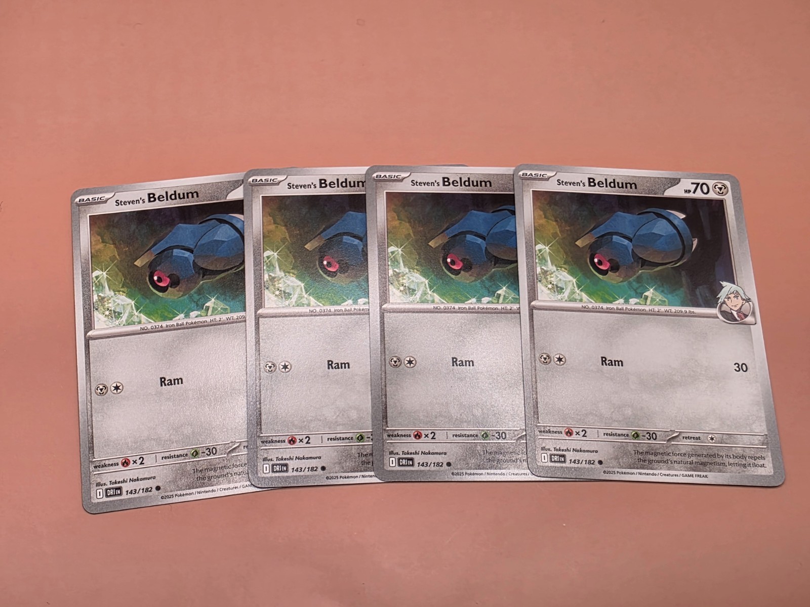 4x Pokemon TCG Steven’s Beldum 143/182 Sv10: Destined Rivals Regular Playset