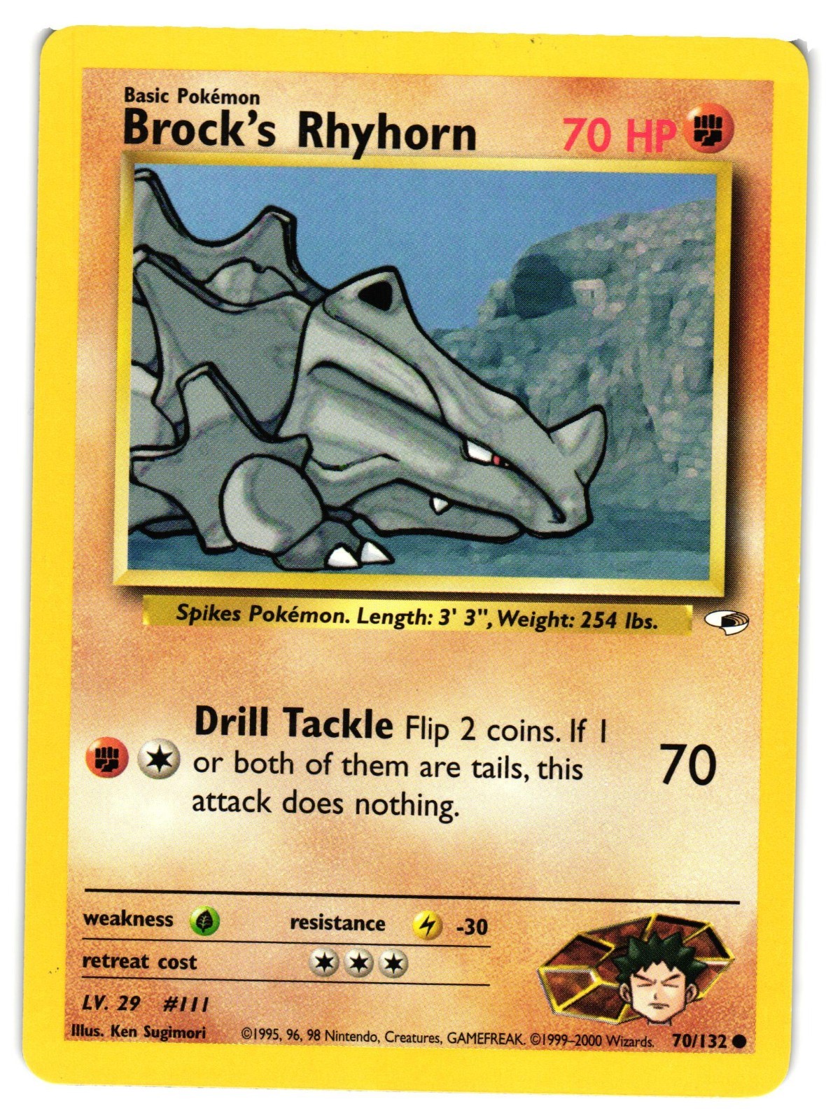 Pokemon TCG Brock’s Rhyhorn Unlimited Common Gym Heroes 70/132 VLP