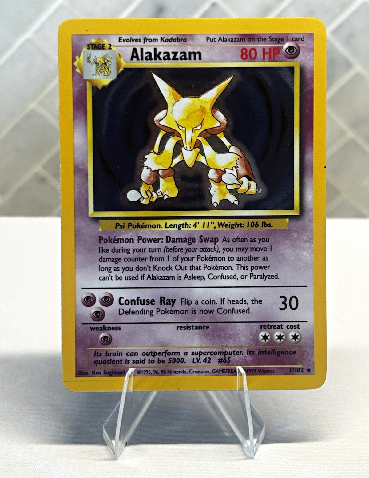 Pokemon TCG Alakazam 001/102 Base Set Holo Rare 80HP Stage 2 English 1999
