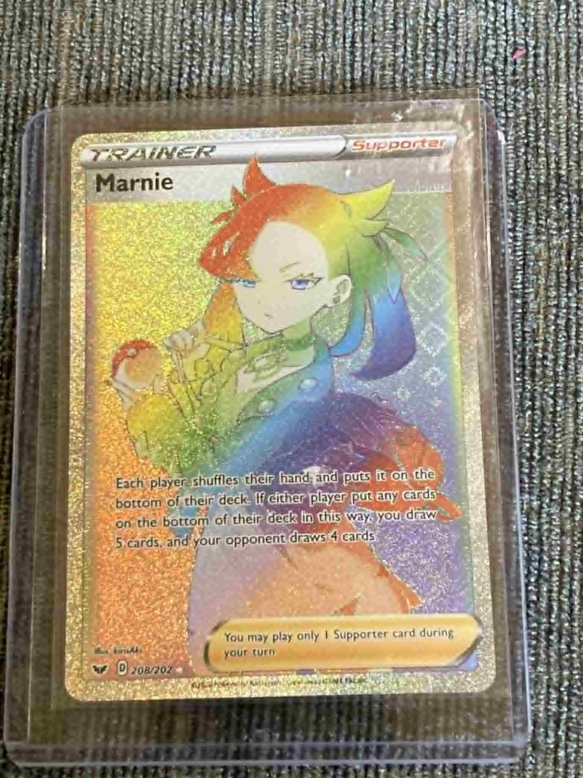 Pokemon TCG Marnie 208/202 Rainbow Rare Full Art Trainer Sword Shield Holo
