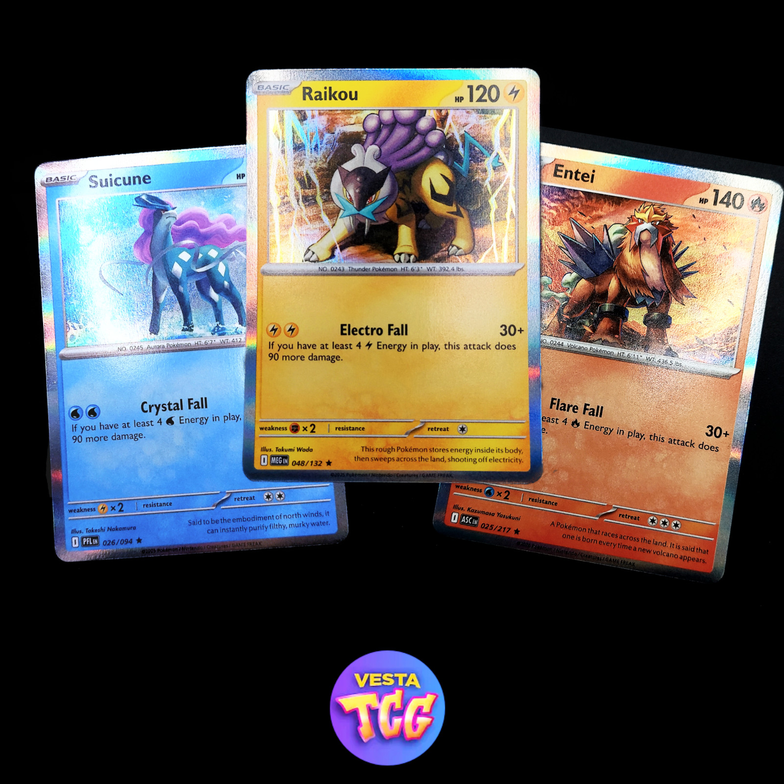 Raikou Suicune Entei Legendary Dogs 3 Card Legendaries Set ALL HOLO! NM+