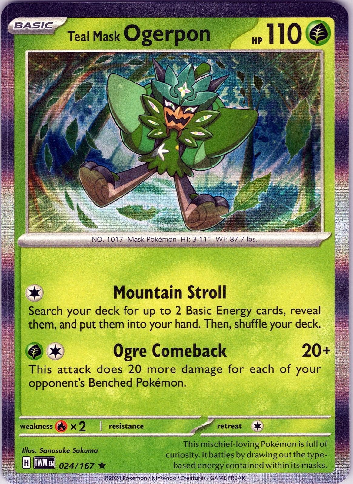 Teal Mask Ogerpon 024/167 Rare Twilight Masquerade Pokemon Holo Near Mint
