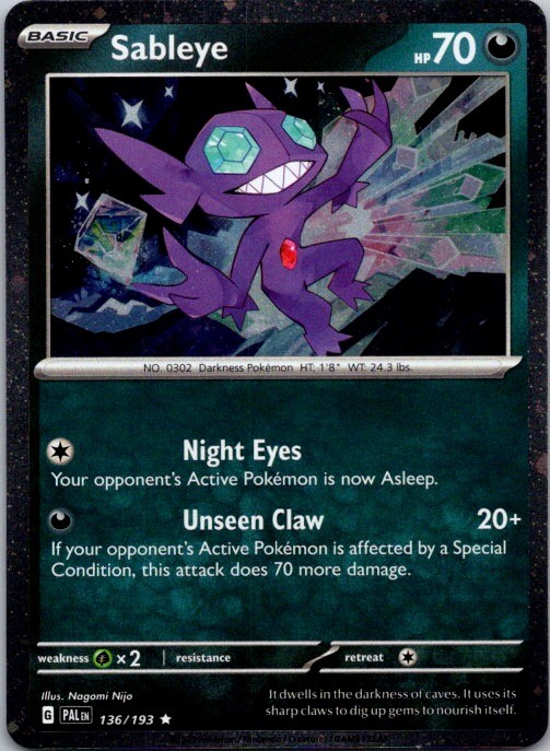 Sableye (Cosmos Holo) 136/193 Rare Paldean Fates Pokemon Near Mint