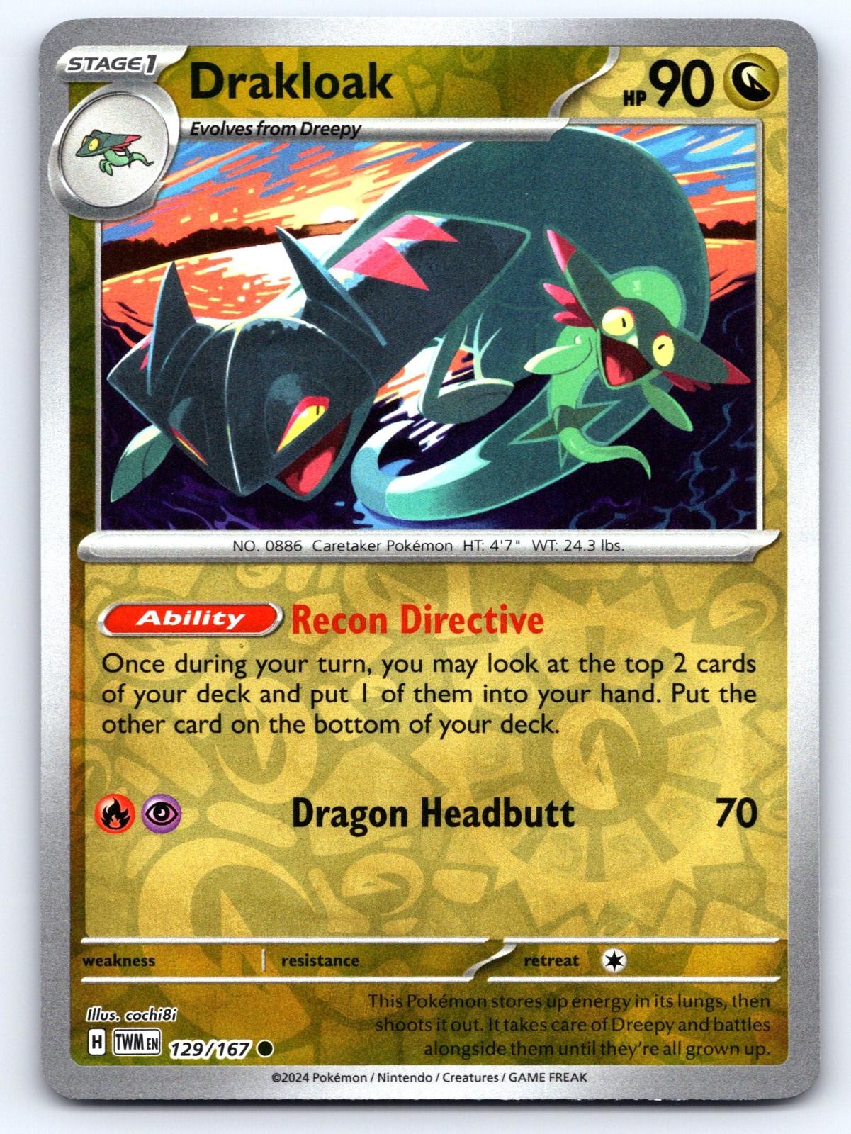Drakloak 129/167 Common Twilight Masquerade Pokemon Reverse Holo Near Mint