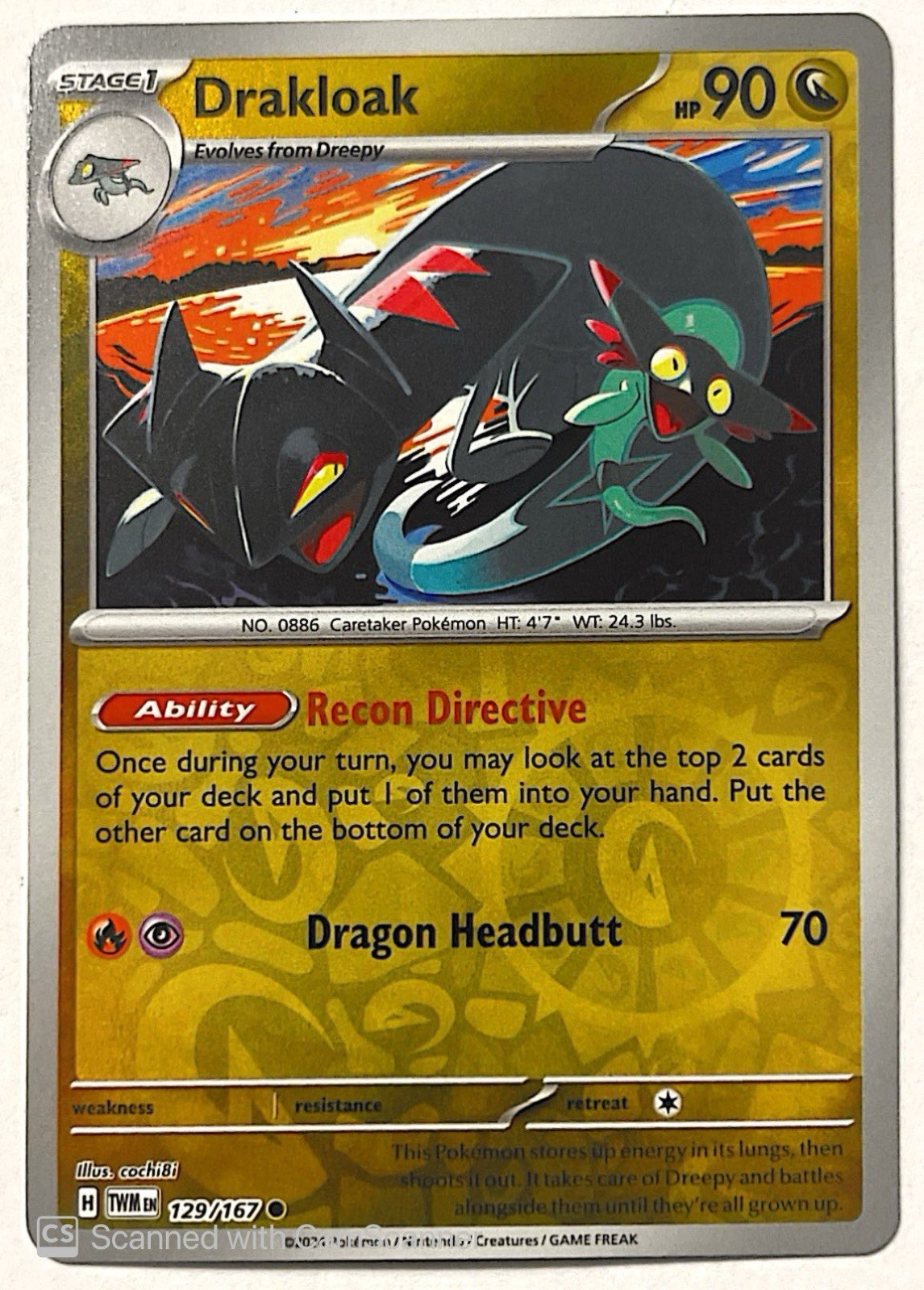 Drakloak 129/167 (League Promo) TWM: Twilight Masquerade English Pokémon Card NM