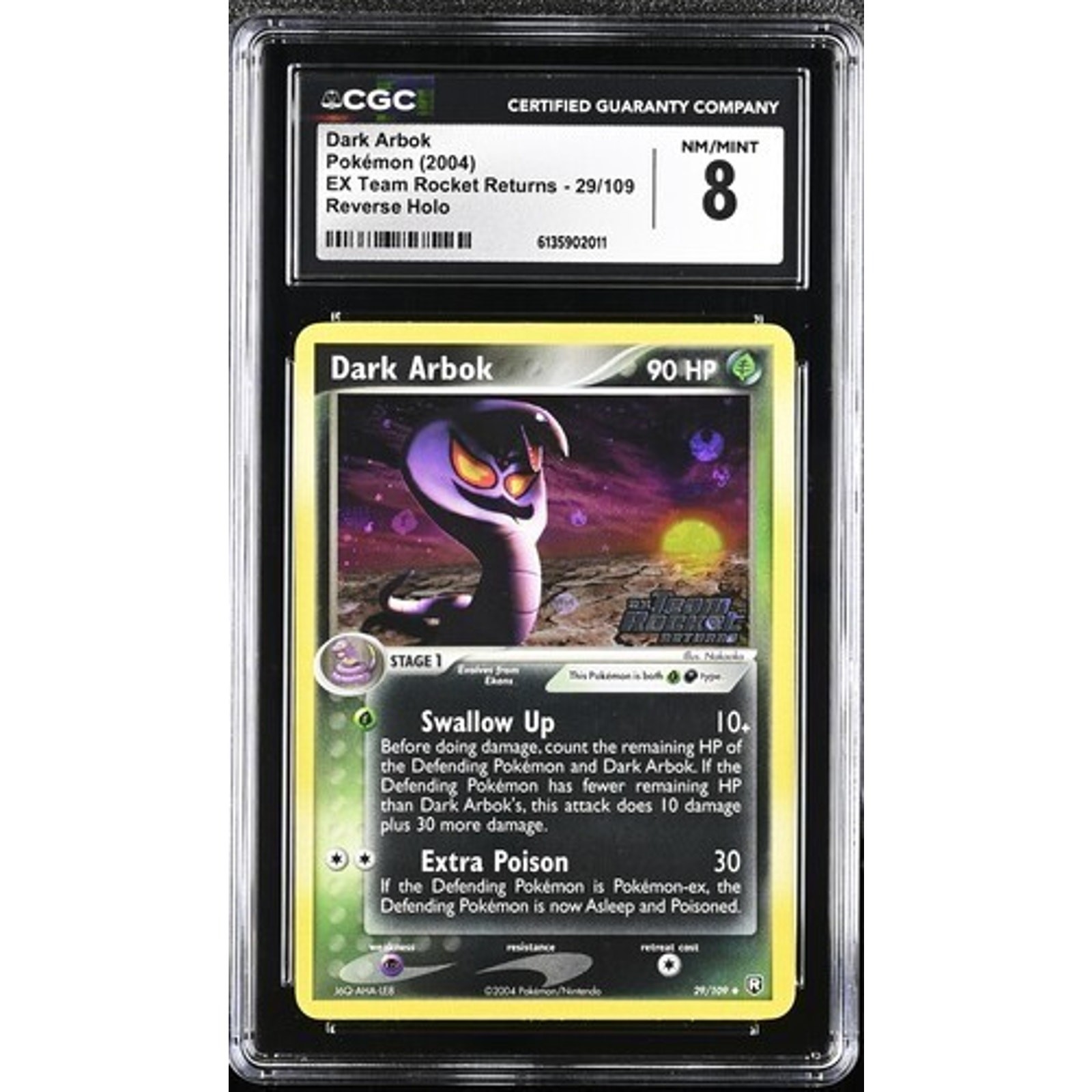 Dark Arbok 29/109 Team Rocket Returns Reverse Holo Stamped CGC 8